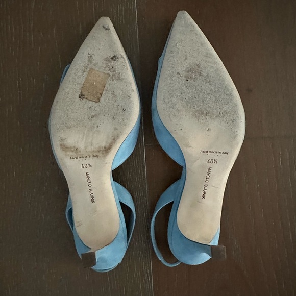 Manolo Blahnik Light Blue Suede Heels - Picture 12 of 12